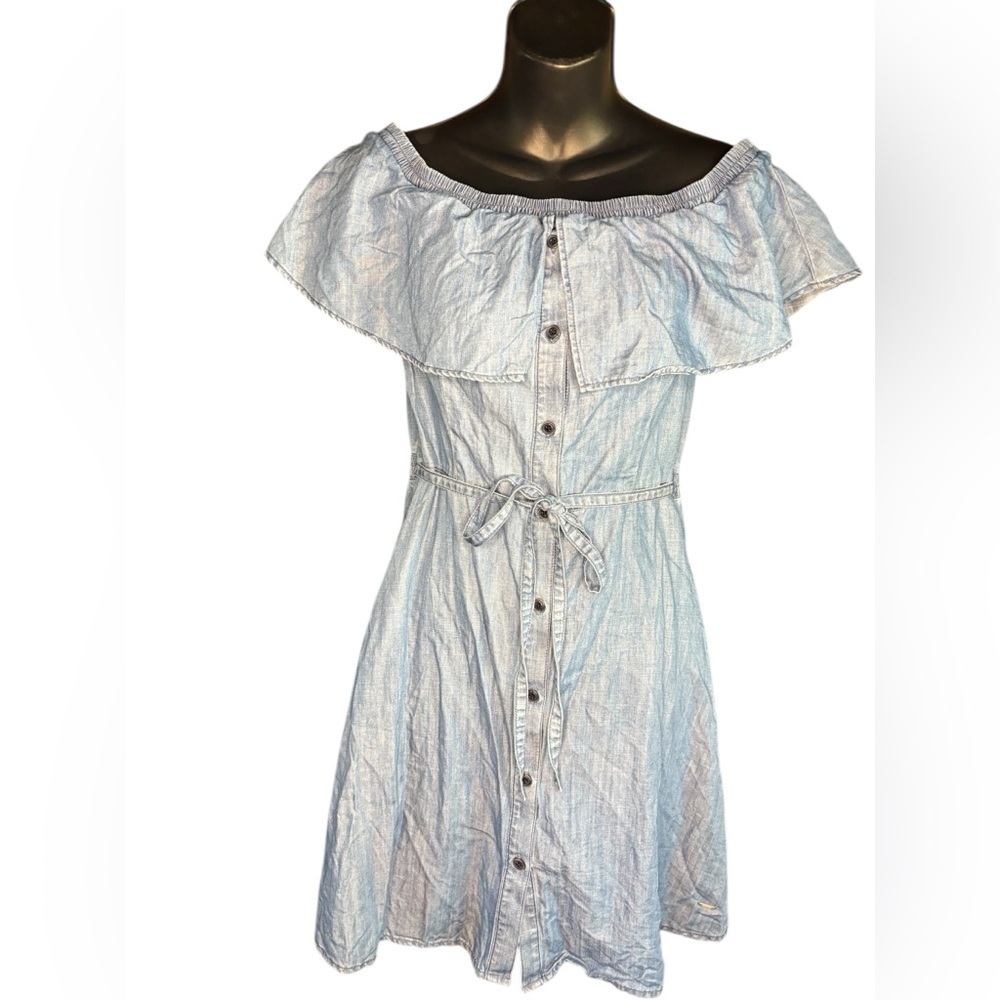 Tommy Hilfiger women’s denim off shoulder button down dress cotton sz 4 preloved